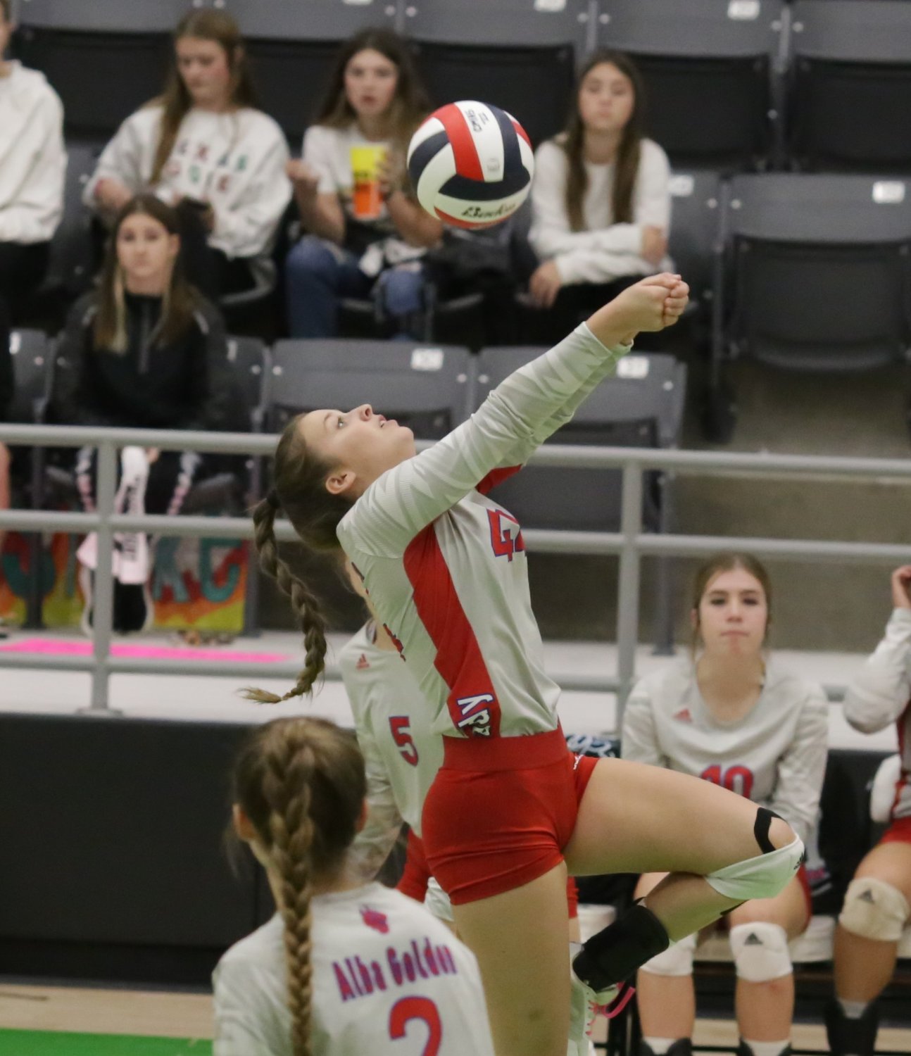 Lady Panther Skyler West plays the ball in bi-district action against Whitewright.